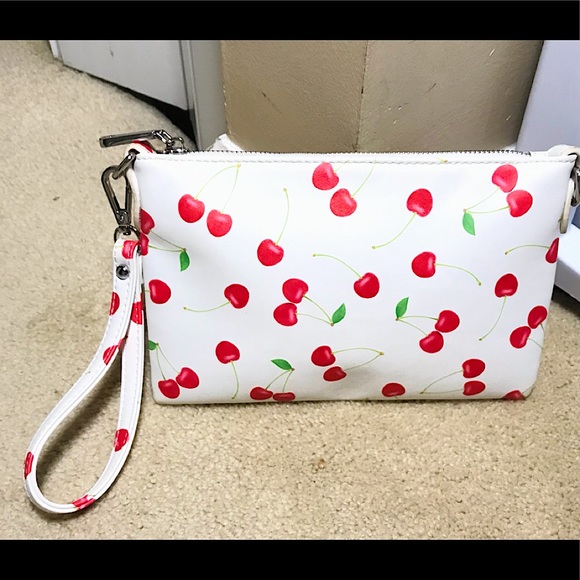 Charming Charlie Handbags - 🆕🔥CC/CHARMING CHARLIE SUPER CUTE WRISTLET/MAKE UP BAG WHITE&CHERRIES NWT!!